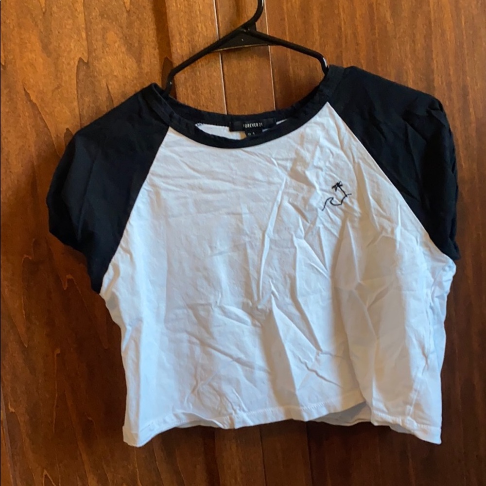 Very cropped black and white tee
